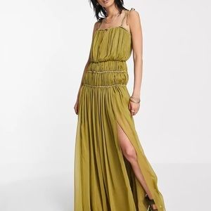 Strappy maxi dress with ruched channel detail and tie straps